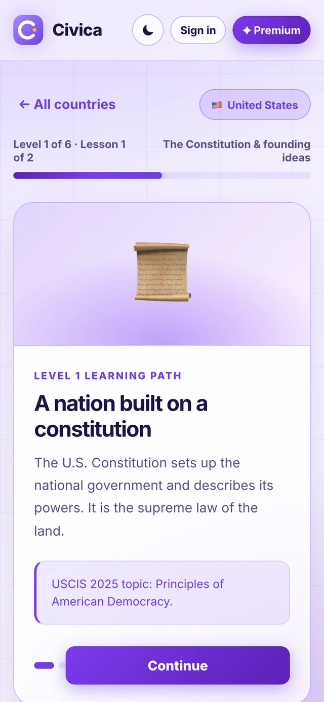Civica lesson card: A nation built on a constitution
